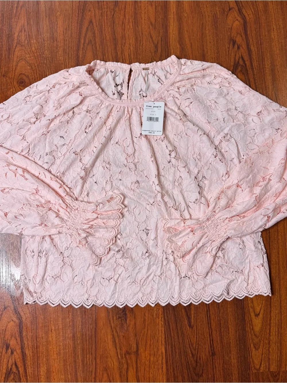 Free People Olivia Lace Balloon Sleeve Blouse Sz L
